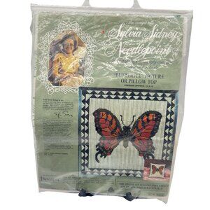 Vtg New Sylvia Sidney Needlepoint Kit Butterfly Picture/Pillow Top 14"x14"